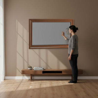 Klasiskais sienas spogulis ar koka rāmi Jauni mēbeļu spoguļi 103x61cm stikls