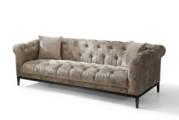 Dzēšamais īpašās kvalitātes Chesterfield dīvāns ar auduma un ādas apdari.