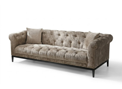 Dzēšamais īpašās kvalitātes Chesterfield dīvāns ar auduma un ādas apdari.