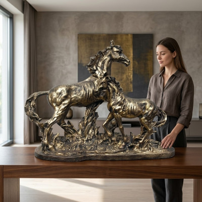 Skulptūra varavīksnes zirgs Kupfer krāsā - Pegasus zirgu statuja dekorācijai, abstrakts zirgs.