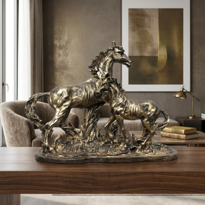 Skulptūra varavīksnes zirgs Kupfer krāsā - Pegasus zirgu statuja dekorācijai, abstrakts zirgs.