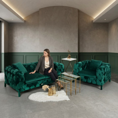 Dārzkopība Chesterfield 3+1 sēdvietu komplektācijas dīvāns auduma dīvāns polsterējums komplektās