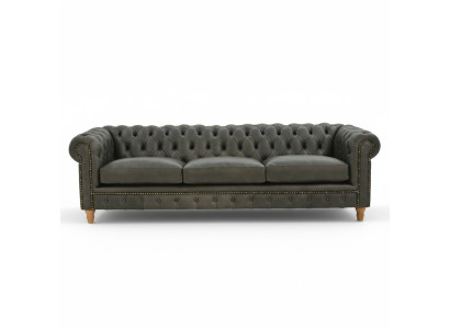 Dizaina ādas dīvāns - Chesterfield mīkstais trijosējs 240 cm jauns