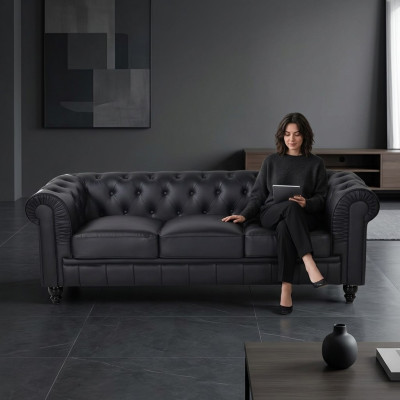 jvmoebel ® Tekstils Sofa Dīvāns - Melns Polster Trīsvietīgs Dīvāns Komplekts Trīsvietīgais