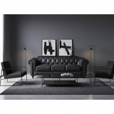 jvmoebel ® Tekstils Sofa Dīvāns - Melns Polster Trīsvietīgs Dīvāns Komplekts Trīsvietīgais
