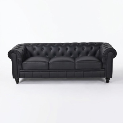 jvmoebel ® Tekstils Sofa Dīvāns - Melns Polster Trīsvietīgs Dīvāns Komplekts Trīsvietīgais