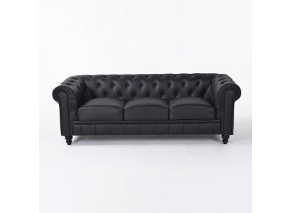 jvmoebel ® Tekstils Sofa Dīvāns - Melns Polster Trīsvietīgs Dīvāns Komplekts Trīsvietīgais
