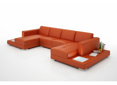 U form Sofa Couch Polster Garnitur Wohnlandschaft Design Ecksofa Leder - U formas dīvāns ar ādas dizaina stūra dīvānu un polsterētu komplektu.