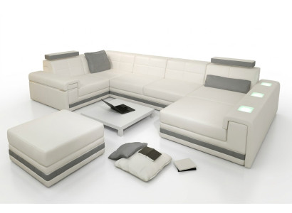Stūra dīvāns Dīvāns Dzīvojamā telpa U formas Dīvāns Polster Couch Ādas dīvāns + Pogas