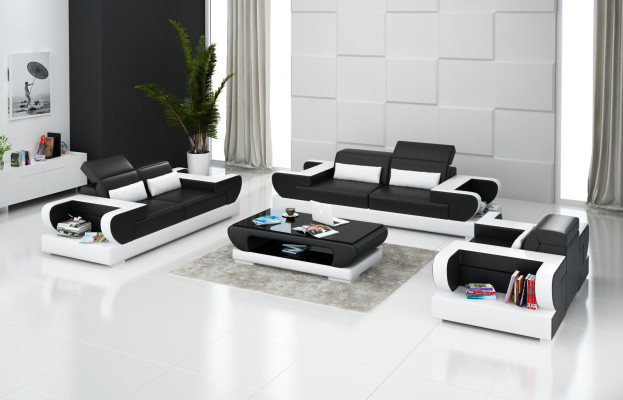 Luksusa dīvānu komplekts Dzīvojamā telpa Komplektācija ar ādu Mēbeles Dīvāns Sofa