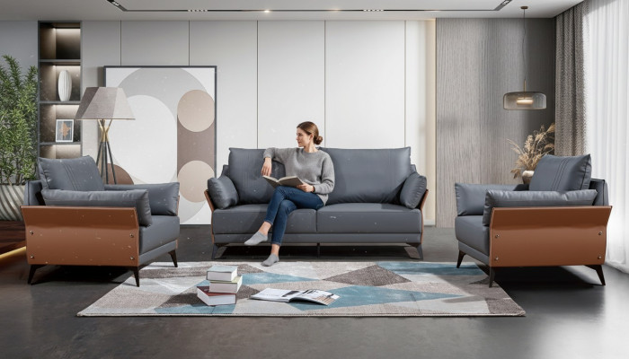 Sofas komplekts 3+1+1 vietu dīvāni Polster Set mēbeles dīvāni ādas kabinetā