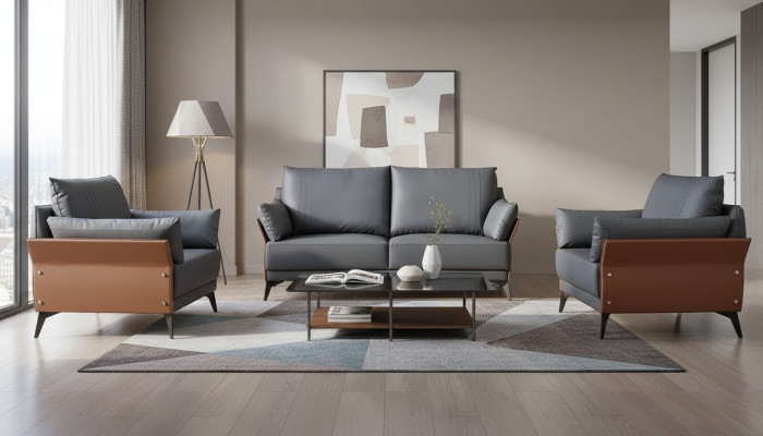 Sofas komplekts 3+1+1 vietu dīvāni Polster Set mēbeles dīvāni ādas kabinetā