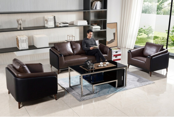 Sofas komplekts 3+1+1-vietas ādas dīvāns galds Dzīvojamā istaba Divāns Komplekts Moderns dizains
