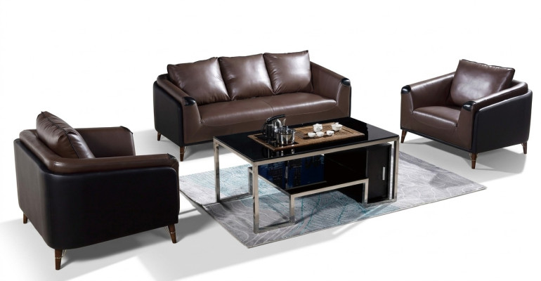 Sofas komplekts 3+1+1-vietas ādas dīvāns galds Dzīvojamā istaba Divāns Komplekts Moderns dizains