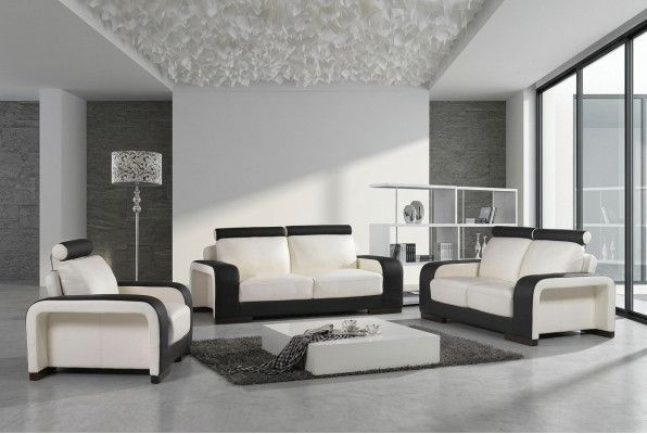 Sofas komplekts dizaina dīvānu polsteru derībām ar ādas 3+2+1 sēdvietām.