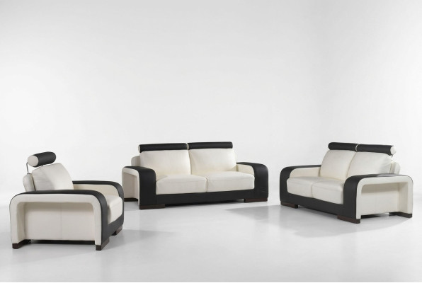 Sofas komplekts dizaina dīvānu polsteru derībām ar ādas 3+2+1 sēdvietām.
