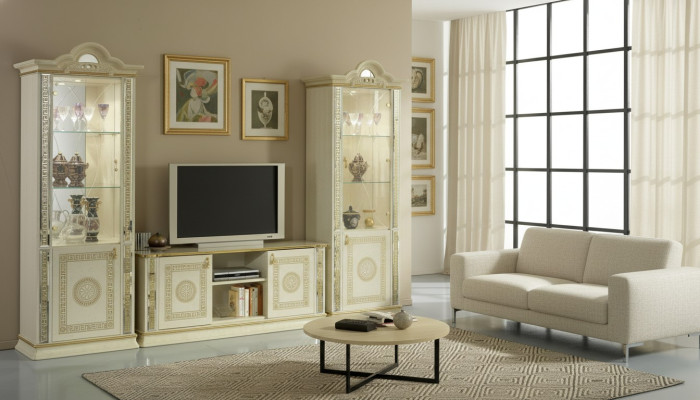 Klasiskais siena viesistabas skapis Sideboard 2x vitrīnas Sideboard Lowboard