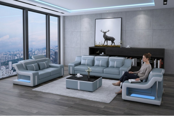 Sofas ģimene dīvāns Polster Sofa 322 Komplekts Komplekts dizains āda 3 gab.