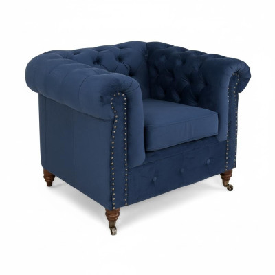 Dizainera krēsls 1 vieta Zils āda Tekstils Luksusa kluba atpūtas sofa Česterfīldā.