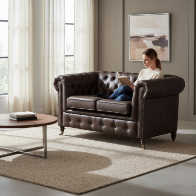 Divvietīgs Chesterfield tekstila dīvāns Ar apjomīgu polsteri Divvietīgi dīvāni melni Jauni