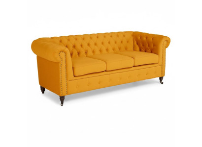 Klasiskā Chesterfield mēbeļu trīsvietīgā sofa tekstila dīvāns izsmalcinātā oranžā dizainā