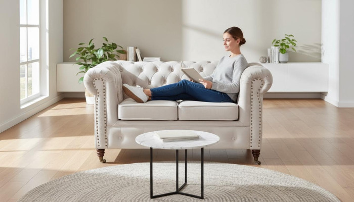 Dīvāns 2 vietām Chesterfield stils, auduma pārvalks Mājas mēbeles Izcils dizains.