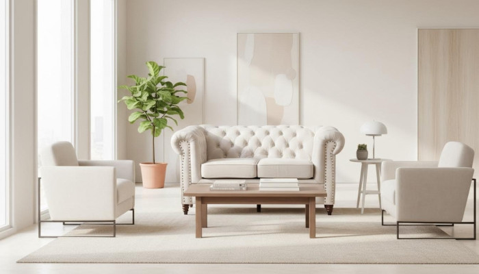 Dīvāns 2 vietām Chesterfield stils, auduma pārvalks Mājas mēbeles Izcils dizains.