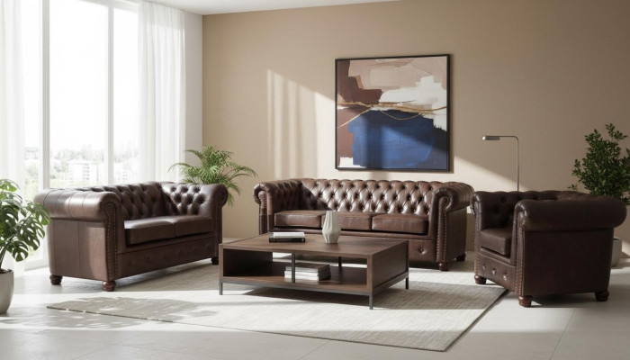 dizainera 2-vietīgs auduma dīvāns, jauna Chesterfield ādas dīvāns