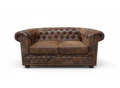 Chesterfield Tekstila Sofas Ģērbts 2 personas auduma dīvāns Dīvāni Brūni divvietīgi.