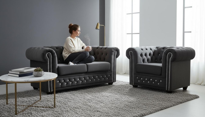 Chesterfield auduma dīvāns ar diviem sēdvietām auduma dīvāns diviem melns