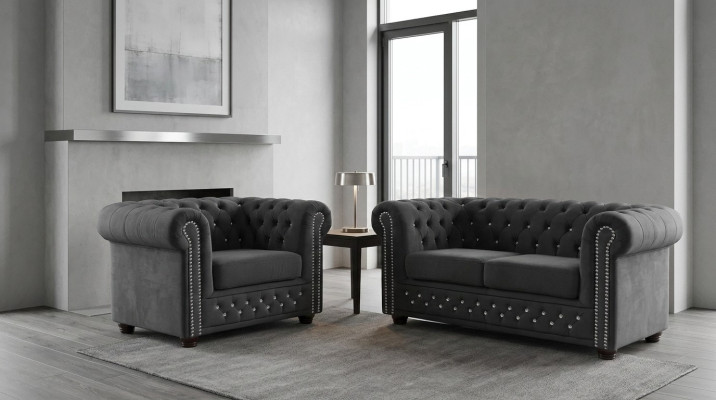 Chesterfield auduma dīvāns ar diviem sēdvietām auduma dīvāns diviem melns