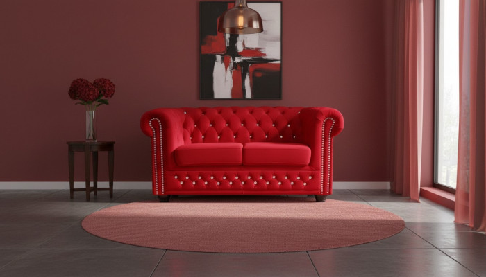Chesterfield auduma dīvāns ar 2 sēdvietām auduma dīvānu sarkanais divvietīgais.
