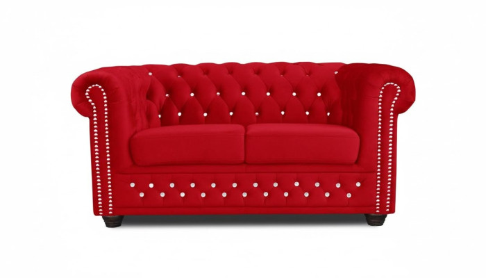 Chesterfield auduma dīvāns ar 2 sēdvietām auduma dīvānu sarkanais divvietīgais.