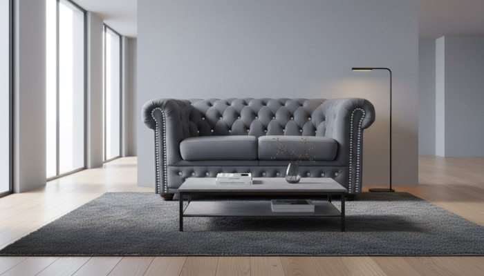 Chesterfield tekstila dīvāns ar diviem vietām, melns divvietīgs dīvāns jauns