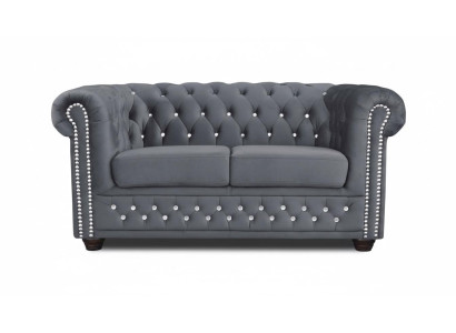 Chesterfield tekstila dīvāns ar diviem vietām, melns divvietīgs dīvāns jauns