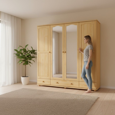 Skapis guļamistabai Kokmateriaļa skapis Īsts roku darbs Koka skapis ar četrām durvīm.