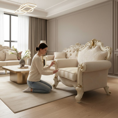Tekstils krēsls 1-vietīgā sofa Polster Sofera dizains Klasiskais luksusa baroks