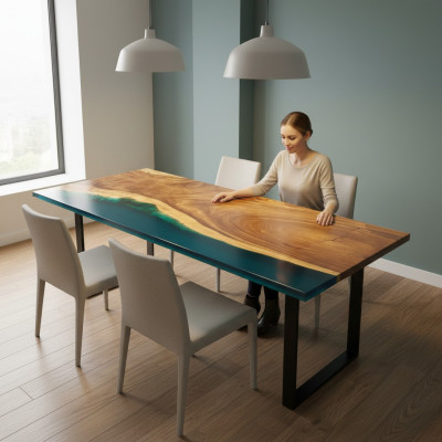 Ēdamgalds River Table īsts koks Flusstisch 241x100 Masīvie galdi