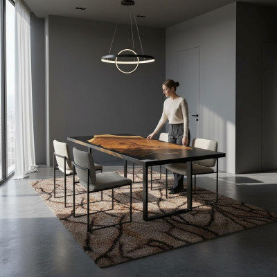 Epoksīda smilšu aplis River Table Massiv galds 160x81 Upes galds Jauns