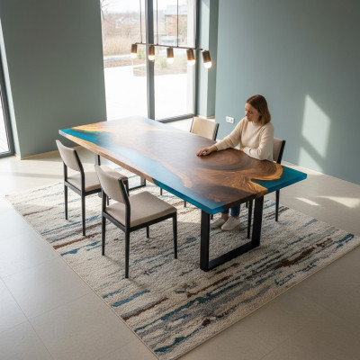 Eēšanas galds River Table Massiv Tische 221x101 Upes galds epoksīdu sveķi Jūra