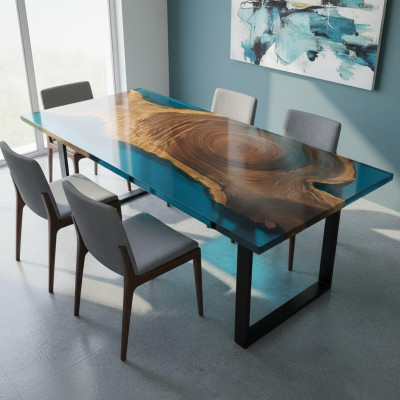 Eēšanas galds River Table Massiv Tische 221x101 Upes galds epoksīdu sveķi Jūra