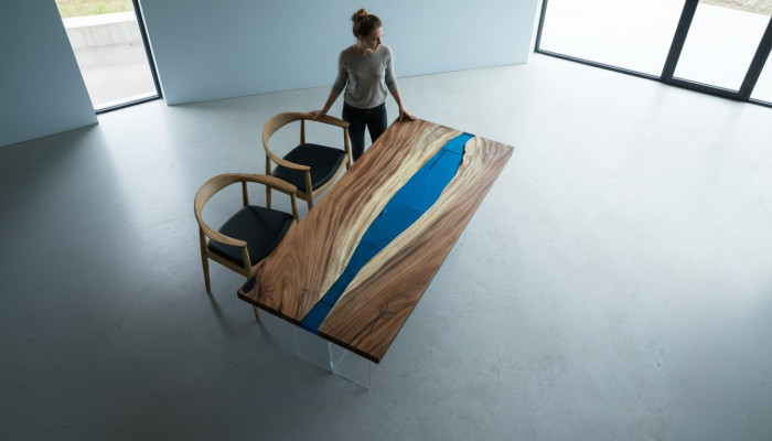 Ēdamgalds River Table Masīvs Galdi 185x85cm Upes galds Epoksīda sveķi Jūra