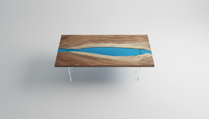 Ēdamgalds River Table Masīvs Galdi 185x85cm Upes galds Epoksīda sveķi Jūra