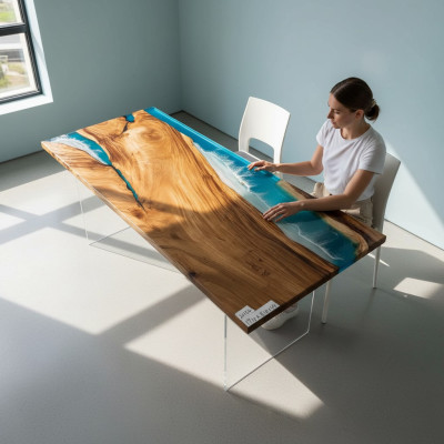 Ēdamgalds River Table Īsts koks Upes galds Masīvs Epoksīda smalti Deko galdi