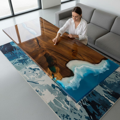 Ēdamgalds River Table Reāla koka upes galds 181x81cm Masīvie galdi