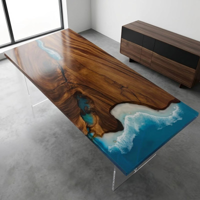 Ēdamgalds River Table Reāla koka upes galds 181x81cm Masīvie galdi