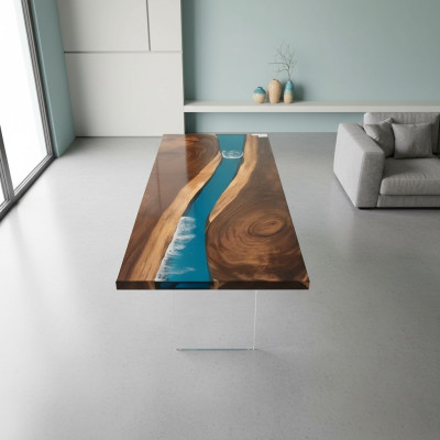 Epoksīda sveķu ēdamgalds River Table Masīvs 201x81 Upju galda jauns īsts koks