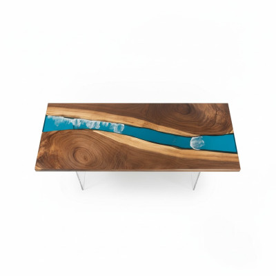Epoksīda sveķu ēdamgalds River Table Masīvs 201x81 Upju galda jauns īsts koks
