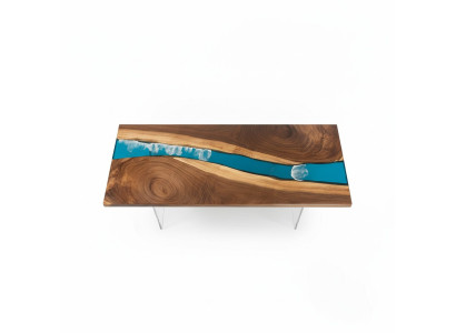 Epoksīda sveķu ēdamgalds River Table Masīvs 201x81 Upju galda jauns īsts koks