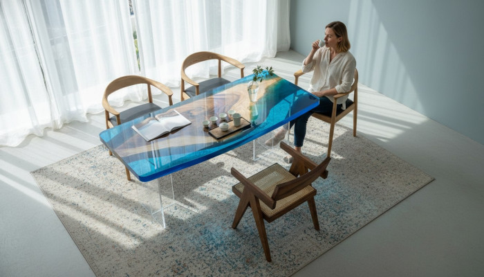 Ēdamgalds Blue River Table Ista koka 200x90 galdi Epoksīda sveķi Jauns